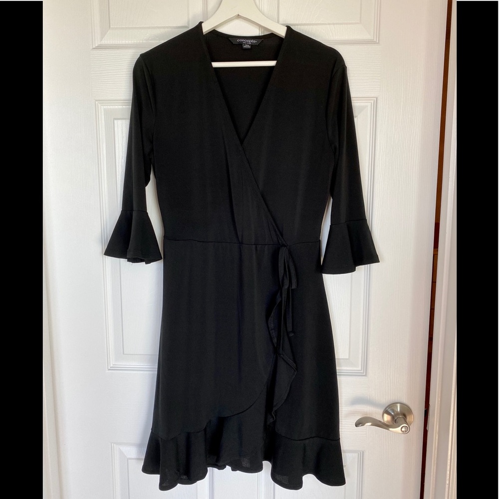 Black Faux Wrap Maternity Dress